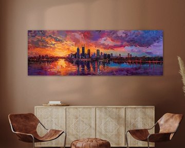 Perth skyline peinture à l'huile australie ultra panorama sur TheXclusive Art
