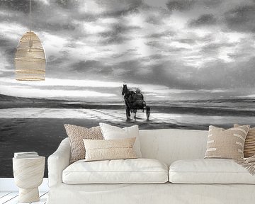 horse and sulky at the beach as art by eric van der eijk