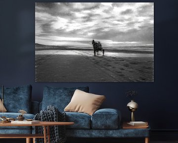 horse and sulky at the beach as art sur eric van der eijk