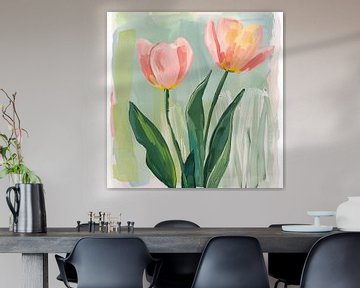 Abstrakte Tulpen grün handgezeichnet von TheXclusive Art