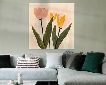 Tulpen creme hand getekend van TheXclusive Art