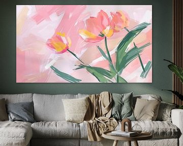 Abstrakte Tulpen rosa Panorama handgezeichnet von TheXclusive Art