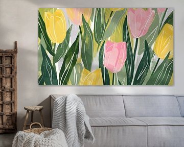 Tulpen groen panorama hand getekend van TheXclusive Art