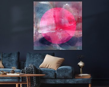Modern abstract seascape in neon pink, purple and blue by Dina Dankers