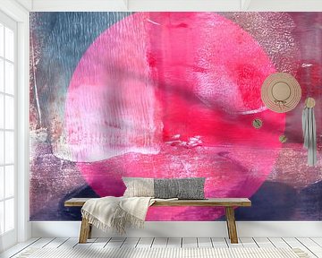 Modern abstract seascape in neon pink, purple and blue by Dina Dankers
