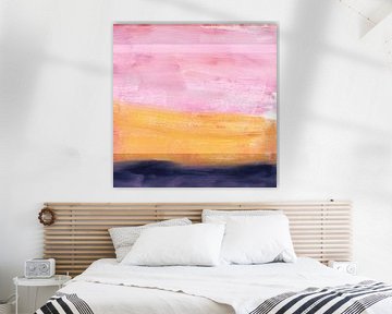 Moderne abstrakte Landschaft in rosa, gelb, blau von Dina Dankers