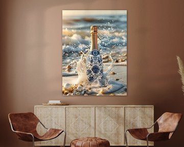 Delfts Blauwe Champagne Fles in de Branding van Studio Ypie