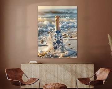 Delfts Blauwe Champagne Fles in de Branding van Studio Ypie