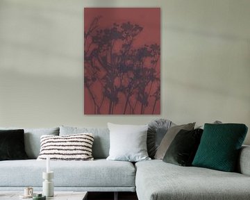 Abstract botanical art. Wild flowers in taupe on warm brown. by Dina Dankers