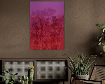 Art botanique abstrait. Fleurs de prairie sur dégradé de chocolat violet. sur Dina Dankers