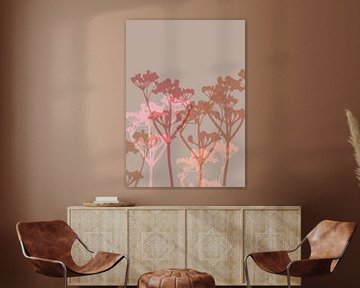 Abstract botanical art. Flowers in brown, pink, coral. by Dina Dankers