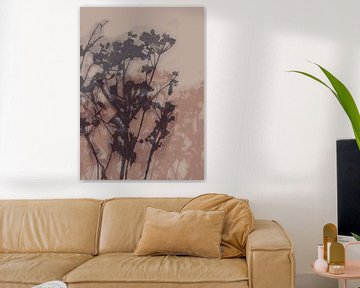 Abstract botanical art. Flowers in taupe and light brown. by Dina Dankers