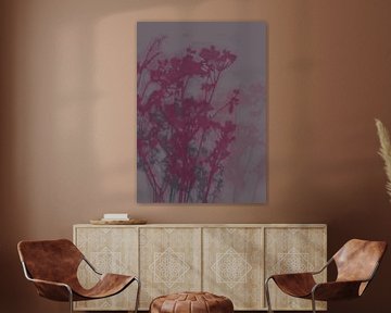 Abstract botanical art. Flowers in purple on taupe. by Dina Dankers