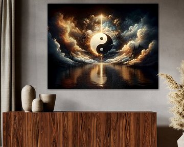 Symbole du Yin et du Yang dans la nature projeté la nuit sur Eye on You