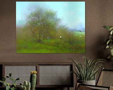Image atmosphérique de moutons et de bergers dans le style de Salvador Dali sur Mario Dekker-Janssen