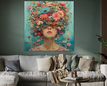 Woman With Flowers van Marije Loskamp