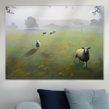 Image abstraite de moutons dans un pré