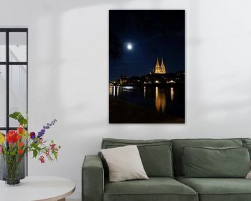 Maanverlichte nacht in Regensburg