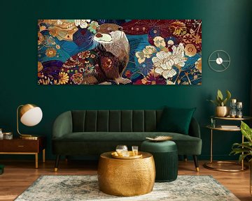 Otter Floral Splendour | Whisker Whimsy by Blikvanger Schilderijen