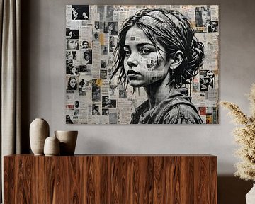 Meisje in gedachten - Street Kid van Betty Maria Digital Art