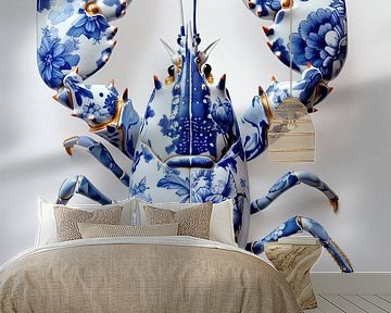 Lobster Luxe - Delfts Blauwe kreeft met bloem patroon van Marianne Ottemann - OTTI