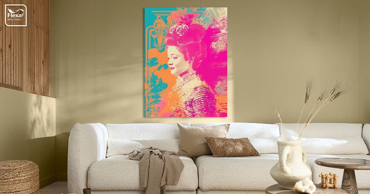 Pop Rococo Rococo pop-art portret van een vrouw in gekke kleuren van Frank Daske ...