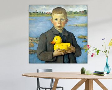 Junge mit gelber Gummi-Ente von Gert-Jan Siesling