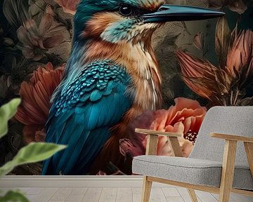 IJsvogel tussen de kleurrijke bloemen van But First Framing