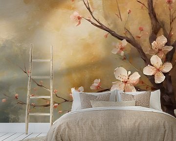 Blumenzweig auf rauem Hintergrund mit erdigen Farben gemalt