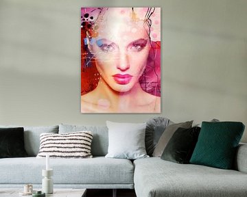 Beautiful Colors | Een portret van een vrouw met als hoofdkleuren rood en roze van Wil Vervenne