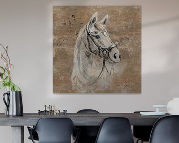 Zeichnung eines Pferdes in ländlichen Erdtönen