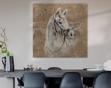 Tekening van paard in landelijke aarde tinten van Emiel de Lange