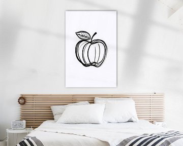 Schwarz-weißer Apfel Strichzeichnung Minimalismus von De Muurdecoratie