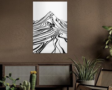 Einfache Bergkonturen in Schwarz und Weiß von De Muurdecoratie