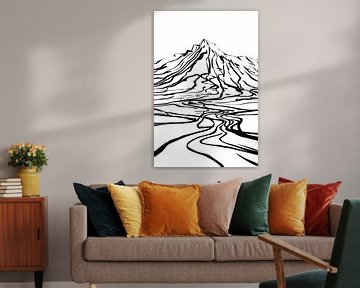 Lignes de montagne abstraites et rivière sinueuse sur De Muurdecoratie