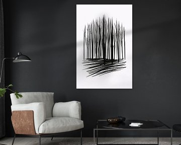 Minimalistische Schwarz-Weiß-Baum-Linienkunst von De Muurdecoratie