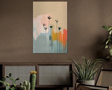 Botanische print in Japandi stijl, pastelkleuren van Japandi Art Studio