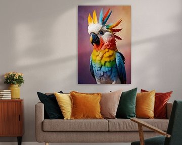 Dynamisches und farbenfrohes Kakaduporträt von De Muurdecoratie