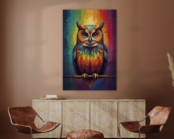 Hibou coloré dessin artistique abstrait sur De Muurdecoratie