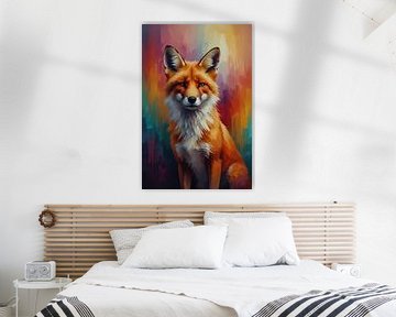 Renard expressif aux couleurs vives sur De Muurdecoratie