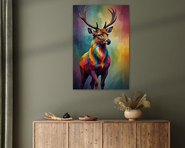 Geometric Colourful Deer in Abstract Style by De Muurdecoratie