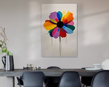 Abstract flower with colourful drops by De Muurdecoratie