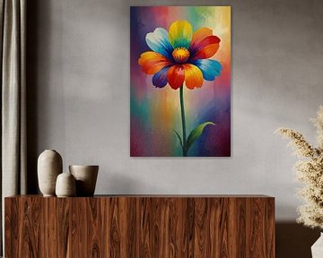Explosion de couleurs dans une fleur abstraite sur De Muurdecoratie