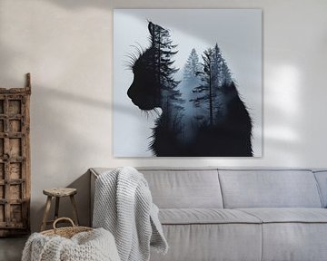 Kat en mistig bos (dubbele belichting) van TheXclusive Art