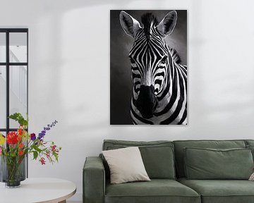 Zebra in Schwarz-Weiß-Monochrom-Porträt von De Muurdecoratie