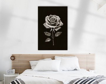Dessin au fusain minimaliste d'une rose sur De Muurdecoratie