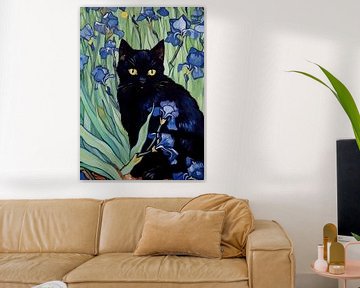 Zwarte Kat & Bloemen van Random Art