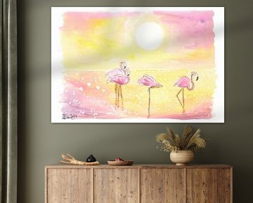 Tropical beach vibes with flamingos in the sun by Markus Bleichner