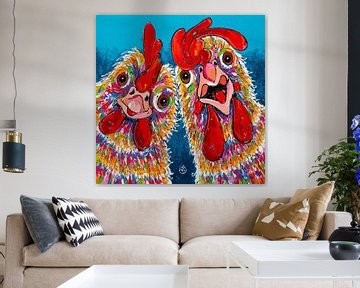 Kakel en Giechel: Twee Grappige Kippen van Happy Paintings / Renata Rolefes
