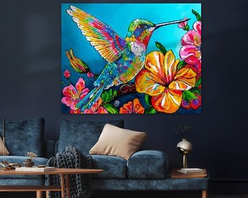 Prêt à voler : Colibri à l'aube sur Happy Paintings